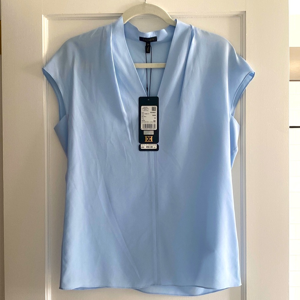 Escada light blue silk top